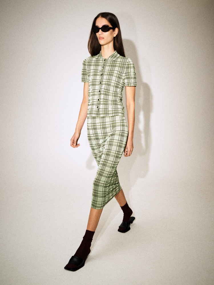 チェック柄 コットンジャカードシャツ